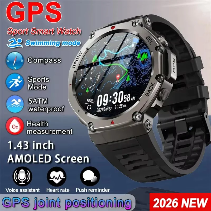 Japanese Lifestyle Called - สมาร์ทวอทช์สำหรับผู้ชาย หน้าจอสัมผัส AMOLED พร้อม GPS กันน้ำ